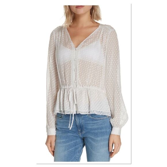 Frame Polka Dot Silk Blend Blouse in Off White C4 - Picture 1 of 8